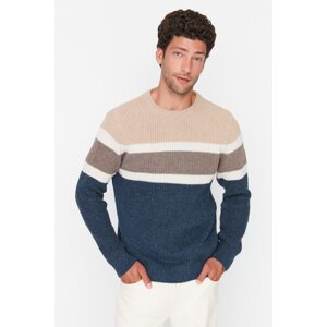 Trendyol Beige Slim Fit Crew Neck Paneled Knitwear Sweater