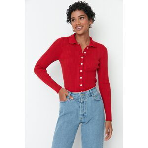Trendyol červený rolákový pletený svetr