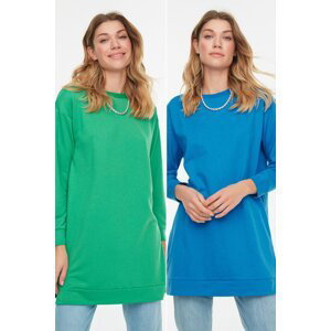 Trendyol Blue-Green 2-Pack Crew Neck Basic Knitted Sweatshirt