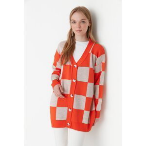Trendyol oranžový kostkovaný vzor pletený svetr