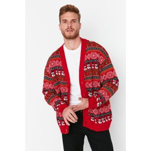 Trendyol vícebarevný pánský oversize fit široký vánoční pletený kardigan.