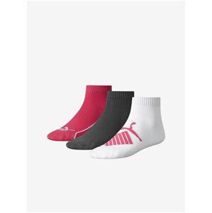 Sada tří párů ponožek v tmavě růžové, šedé a bílé barvě Puma