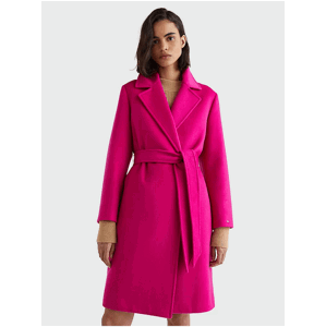 Tmavě růžový dámský vlněný kabát se zavazováním Tommy Hilfiger - Dámské