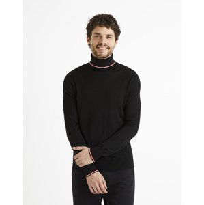 Černý pánský svetr s rolákem a příměsí vlny Celio Deblack