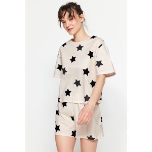 Trendyol světle růžová 100% bavlněná souprava pyžama s hvězdným vzorem - tričko a šortky