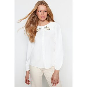 Trendyol Ecru Collar Embroidery Detailed Cotton Regular Fit Woven Shirt