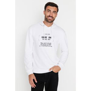 Trendyol White Men's Regular/Regular Fit Hoodie with Slogan Printed Sweatshirt