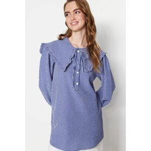Trendyol Modrá Dětská Košilová Tunika s Kostkovaným Vzorem