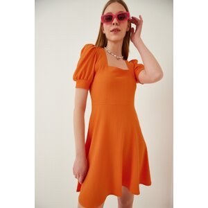 Happiness İstanbul Women's Orange Square Collar Flared Dress