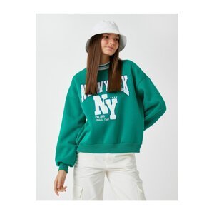 Koton College Sweatshirt with Embroidered Stand-Up Collar Fleece inside.