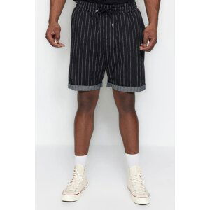 Trendyol Plus Size Black Regular Comfortable Striped 100% Cotton Shorts