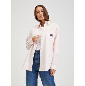 Světle růžová dámská oversize košile Tommy Jeans Badge Boyfriend