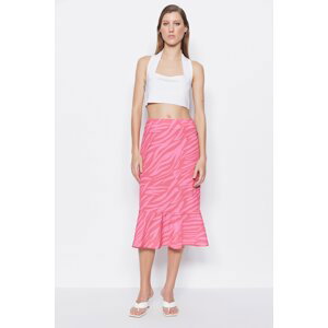 Trendyol růžová sukně s volánovým vzorem midi délky