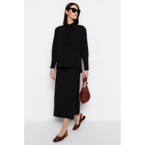 Trendyol černý tkaný kreponový tunika-sukně oblek