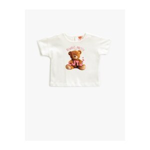 Koton T-Shirt with Short Sleeves Crew Neck Teddy Bear Print