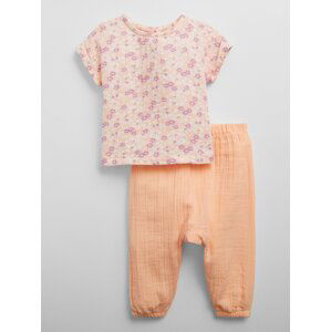 Sada holčičího trička a kalhot v meruňkové a růžové barvě GAP