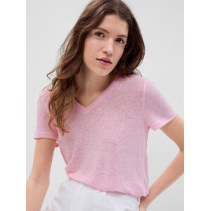 Růžové dámské basic tričko s véčkovým výstřihem GAP