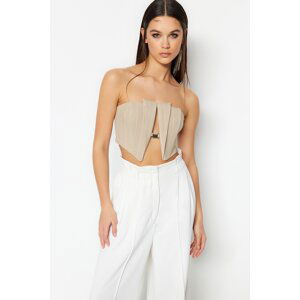 Trendyol béžový crop podšitý tkaný bustier s doplňky