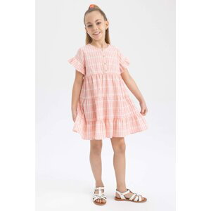 DEFACTO šaty pro holčičky s krátkým rukávem a volánky v kostkovaném vzoru