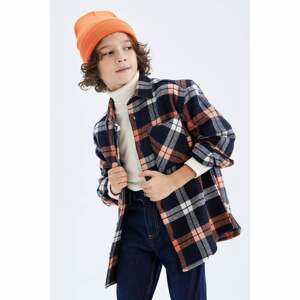 DEFACTO chlapec nadměrná velikost flanelová košile s límečkem a dlouhým rukávem