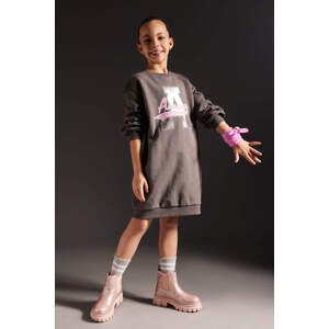 DEFACTO dívčí mikinové šaty s potiskem a kulatým výstřihem