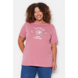 Růžové pletené tričko s kulatým výstřihem Trendyol Curve