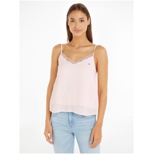 Světle růžové dámské tílko s krajkou Tommy Jeans Essential Lace Strappy Top