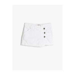 Koton Jeans Shorts Skirt with Pockets and Buttons, Double Breasted Cotton, Adjustable Elastic Waist.