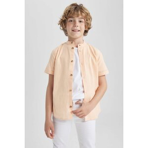 DEFACTO Chlapecká košile s rovným límečkem a krátkým rukávem s lněným vzhledem
