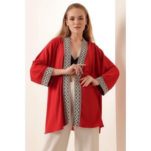 Bigdart 05866 Vyšívané Pletené Kimono - Červené