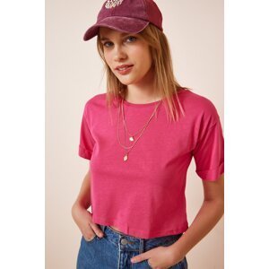 Happiness İstanbul Women's Pink Crop Knitted T-Shirts