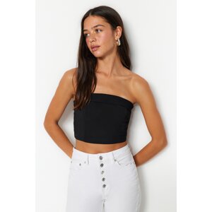 Trendyol Černý Korzetový Crop Top Bez Ramínek Tkaná Halenka