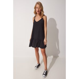 Happiness İstanbul Women's Black Tied Straps Summer Knitted Dress