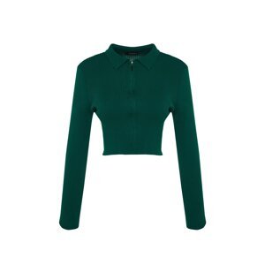 Trendyol Emerald Green Crop Zip Pletený svetr