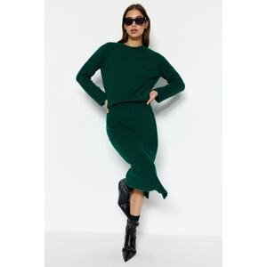 Trendyol Smaragdově zelená sukně s měkkou texturou, sada svetr a top