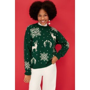 Trendyol smaragdový vánoční svetr s žakárovým vzorem
