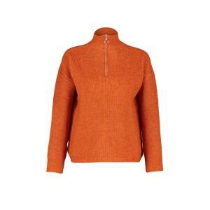 Oranžový měkký strukturovaný svetr na zip od značky Trendyol