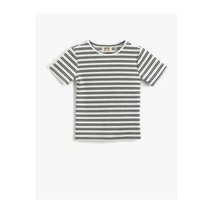Koton Round Neck T-shirt with Ribbed Short Sleeves