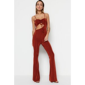 Trendyol Cinnamon Knitted Window/Cut Out Detailed Glitter Jumpsuit