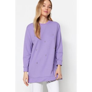 Trendyol Lilac Crew Neck Stone Detailed Knitted Tunic
