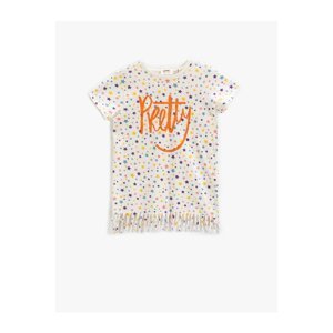 Koton Star Printed T-Shirt with Tassels Short Sleeved Crew Neck.