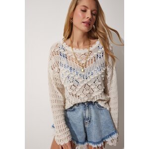 Happiness İstanbul Summer Boat Collar Openwork Knitwear Sweater