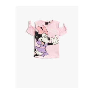 Koton Minnie Mouse License Shoulder Detailed T-Shirt. Cotton