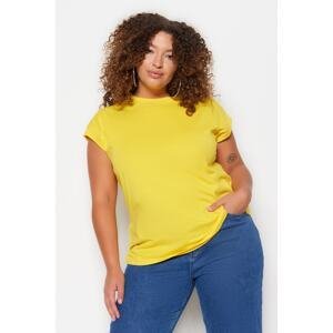Trendyol Curve světle žluté pletené tričko s kulatým výstřihem