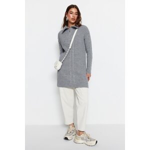 Trendyol Gray Thessaloniki Knitted Zippered Knitwear Sweater