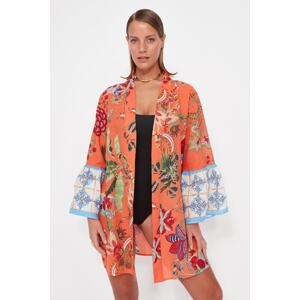 Trendyol květinový vzor s páskem mini-tkanina 100% bavlna kimono & kaftan