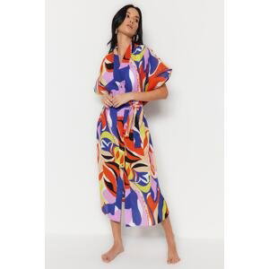 Trendyol Maxi Kimono a Kaftan s abstraktním vzorem, tkaný ze 100% bavlny