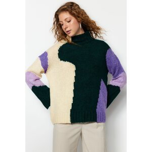 Trendyol Emerald Green Soft Textured Color Block Knitwear Sweater