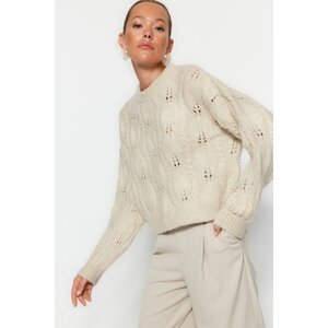 Trendyol Stone Wide Pattern Openwork/Hole Knitwear Sweater