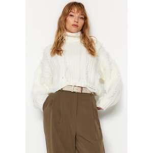 Trendyol Ecru Crop Soft Textured Turtleneck Knitwear Sweater